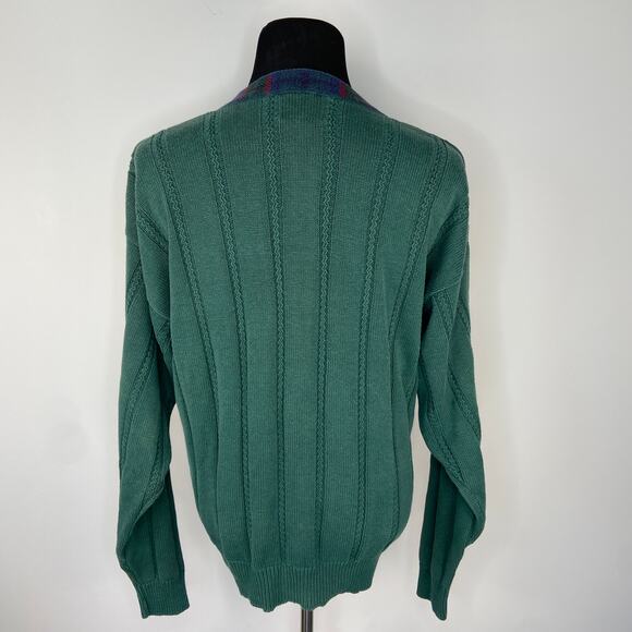 Vintage Chaps Ralph Lauren Preppy Green V Neck Sweater - Men's L - Picture 2 of 4